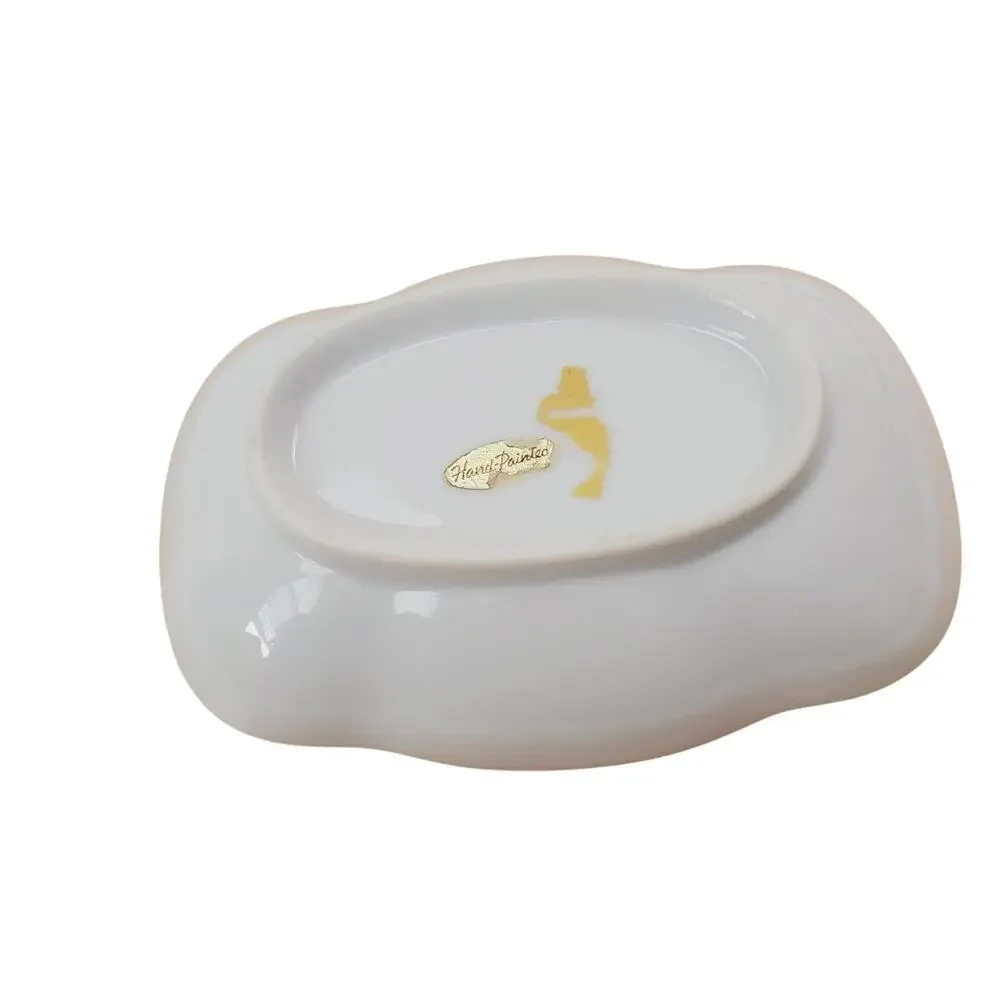 Vintage Trinket Dish Japan Made Bird Flowers Butterflies White & Gold Highlights